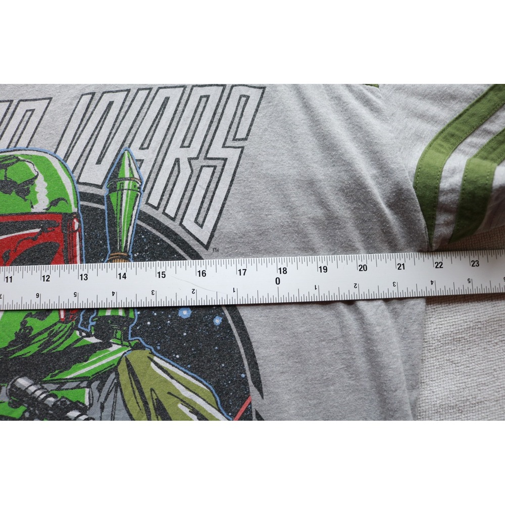Star Wars T-Shirt Mens XL Grey Boba Fett Graphic Ringer Sleeve Tee 1108 - Picture 8 of 10